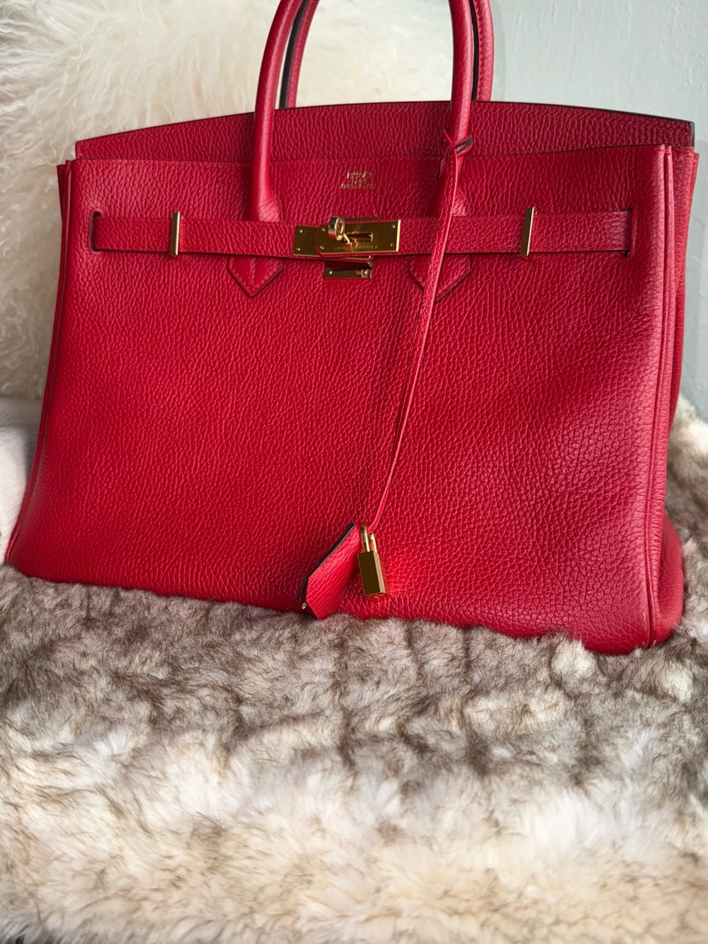 Hermes Birkin 30 Red Leather Tote Bag with Gold Hardware